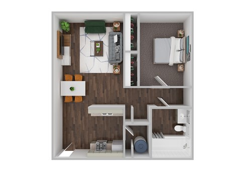 Floor plan for 1 bed, 1 bath, 579 sqft